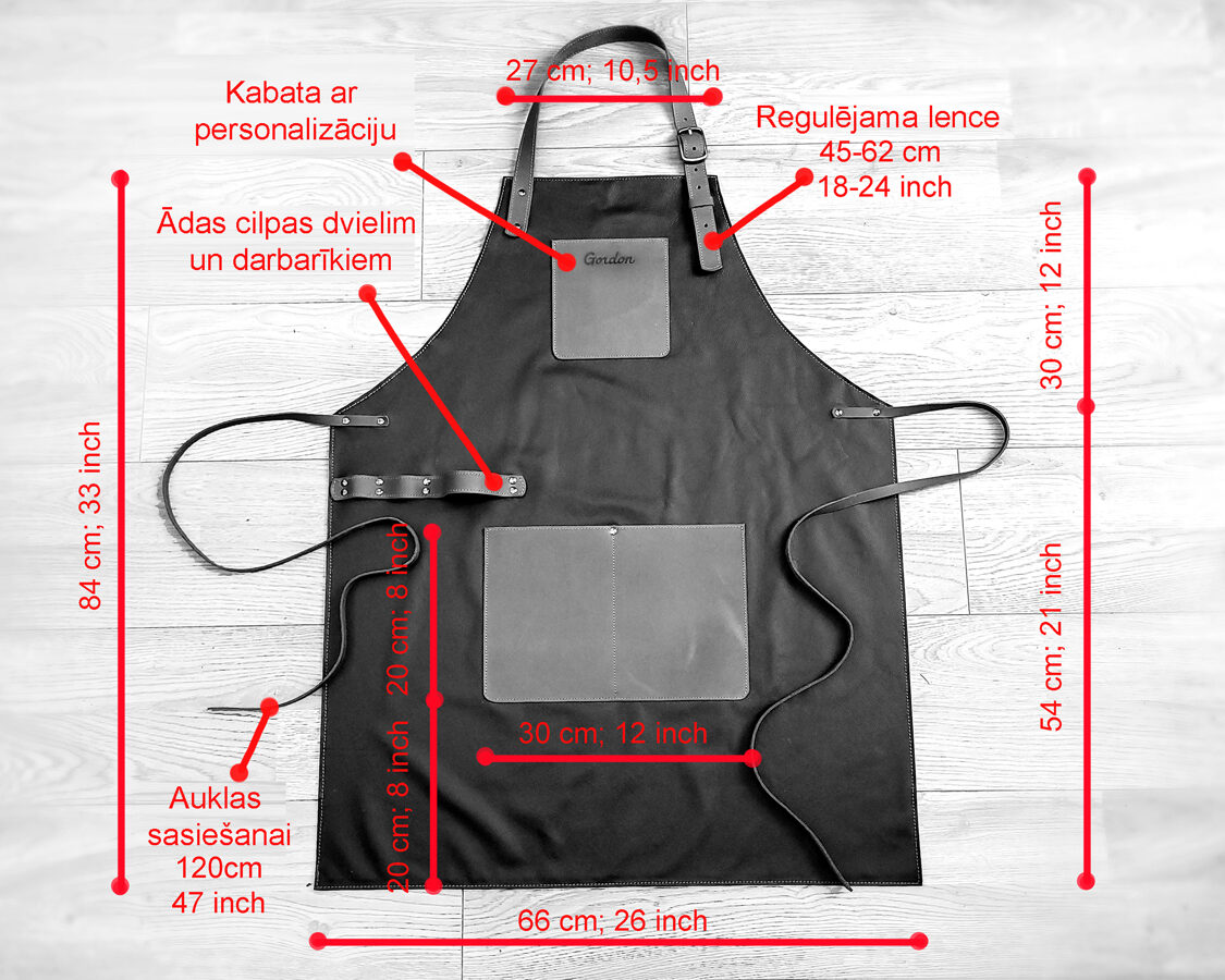 Personalizēts ādas priekšauts ar kabatām un regulējamām lencēm